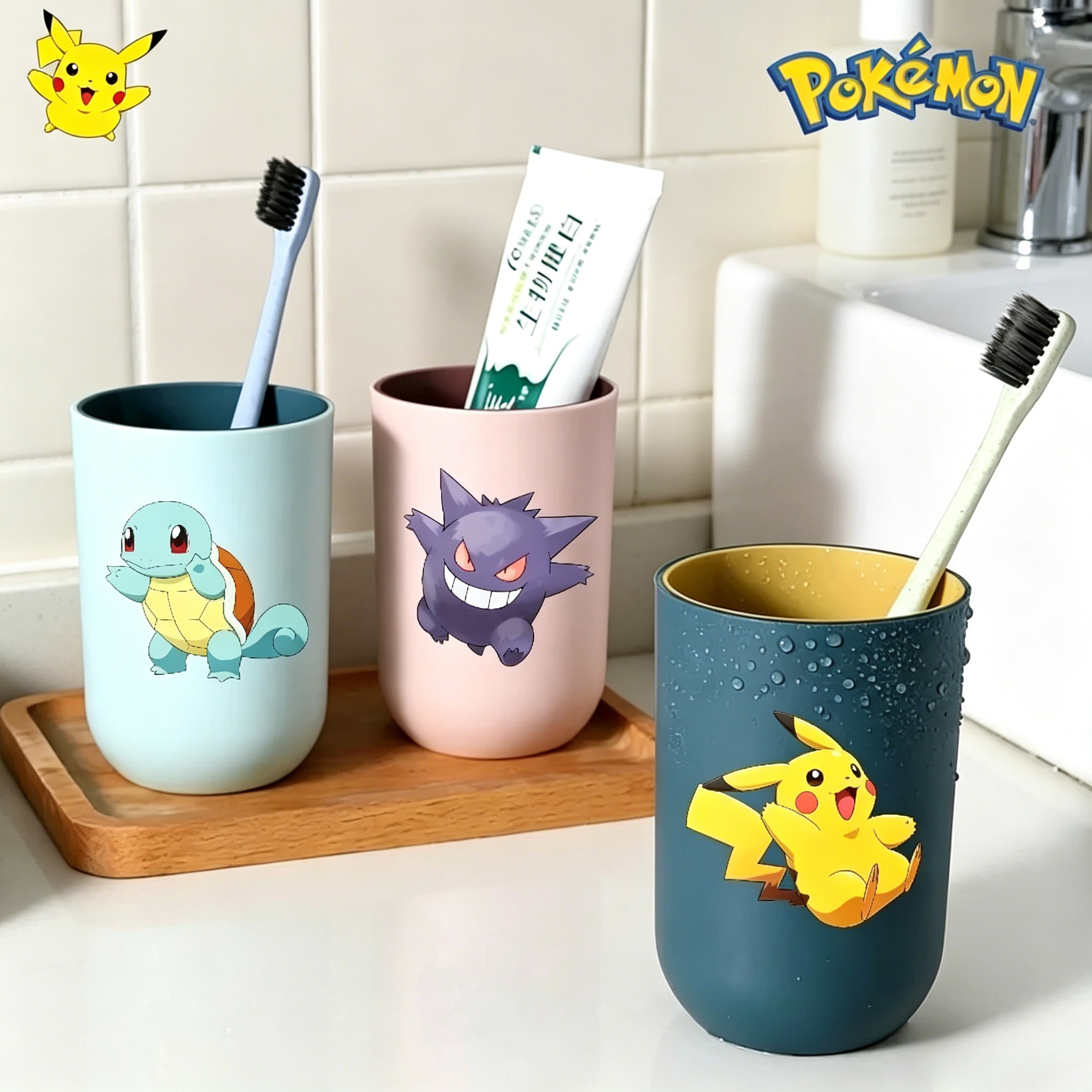 Travel Accessories With Kids - Cartoon Pokemon Bathroom Tumblers Shower Room